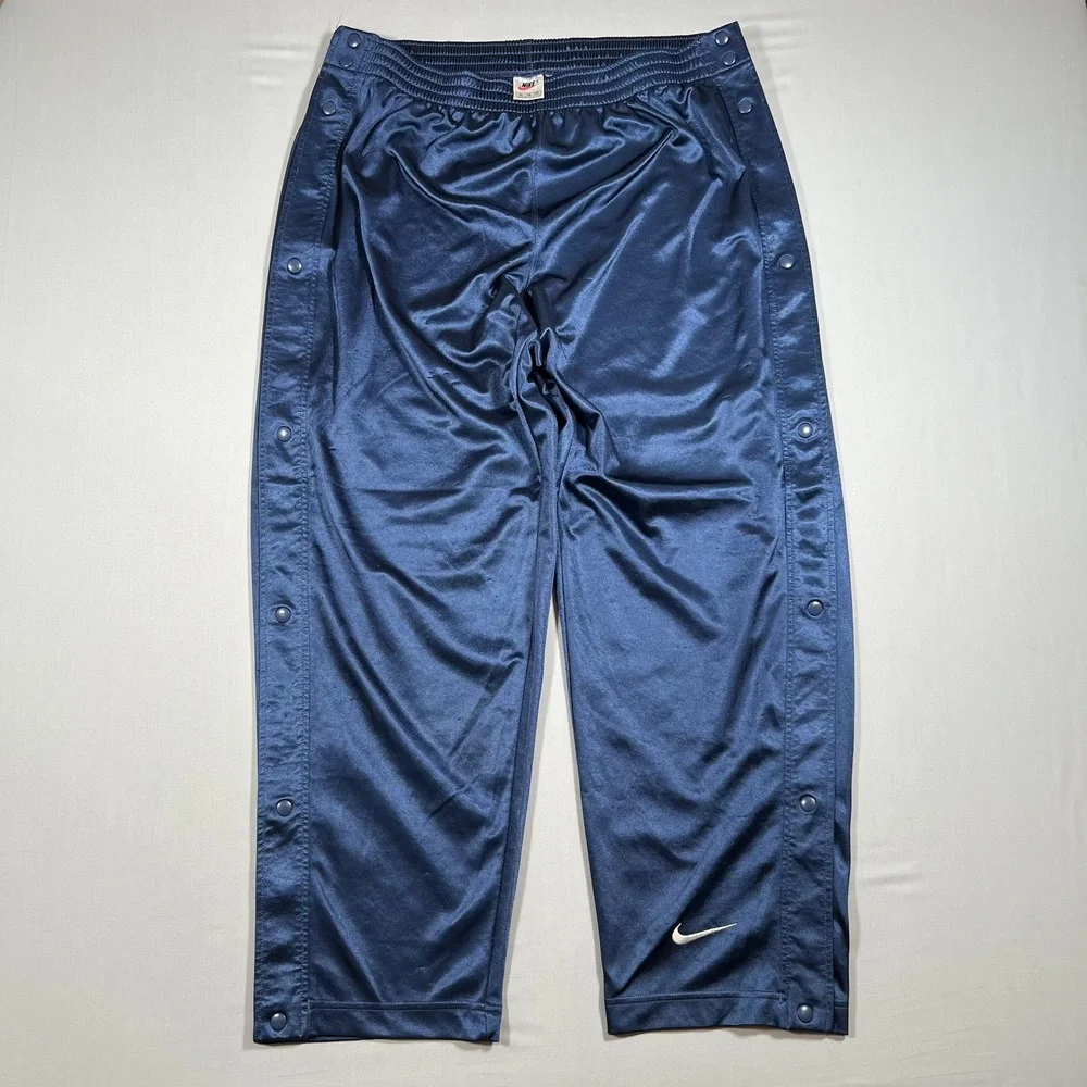Nike Vintage Mens XL Navy Blue Tearaway Snap Track Pants Basketball 90s Shiny
